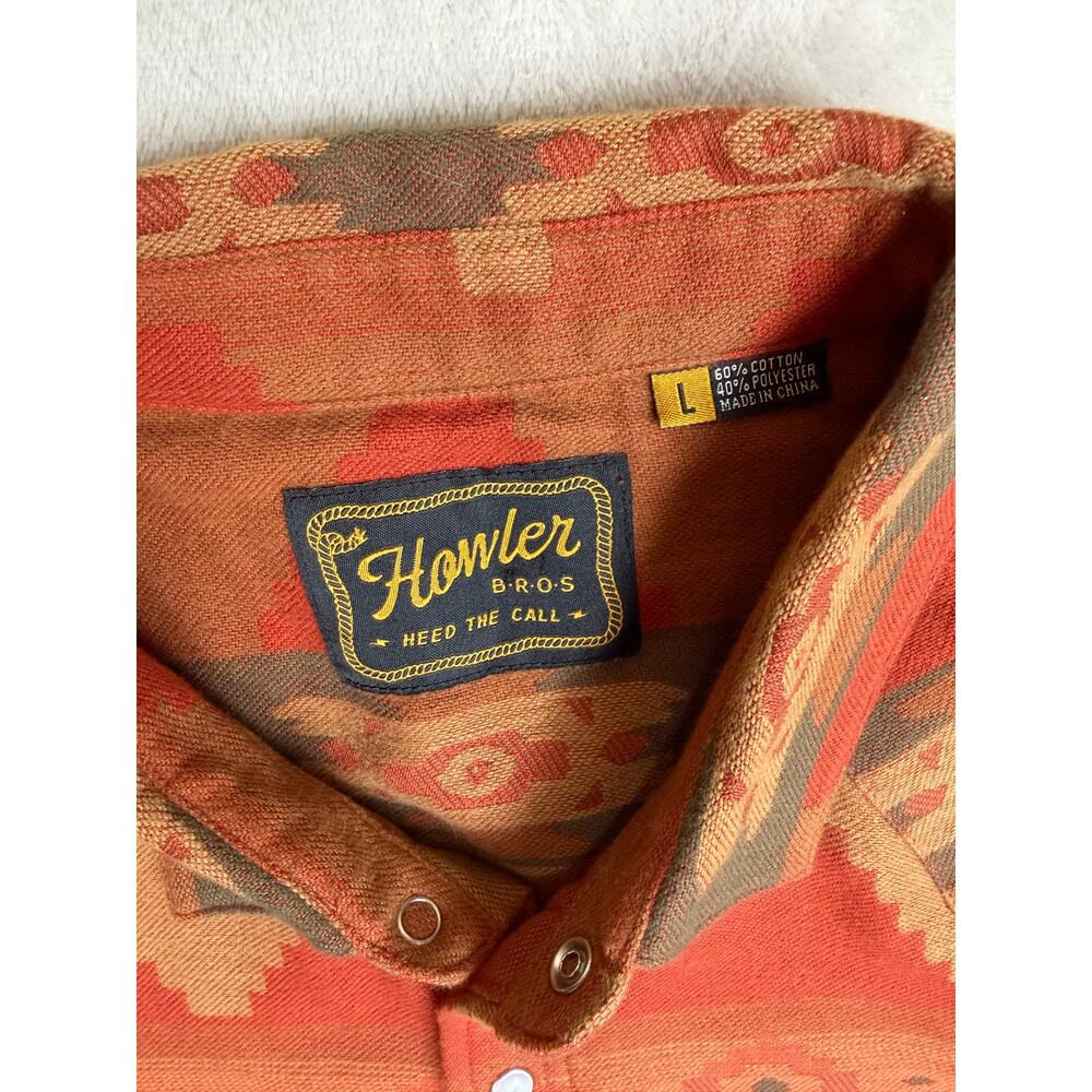 Howler Bros Pearl Snap Shirt Mens Large Orange Southwestern Western Ranch Work - Picture 3 of 9